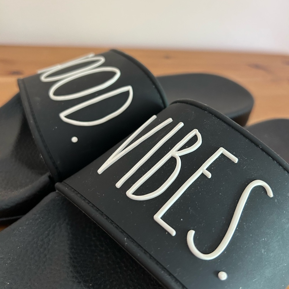 Rae Dunn Black Good Vibes Slide Sandals - Picture 12 of 15